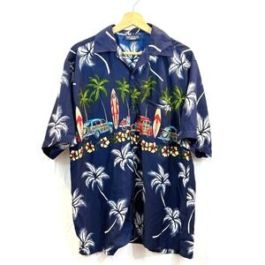 Pacific & Co Men's Hawaiian Tropical Palms & Woody Cars Surfer Shirt